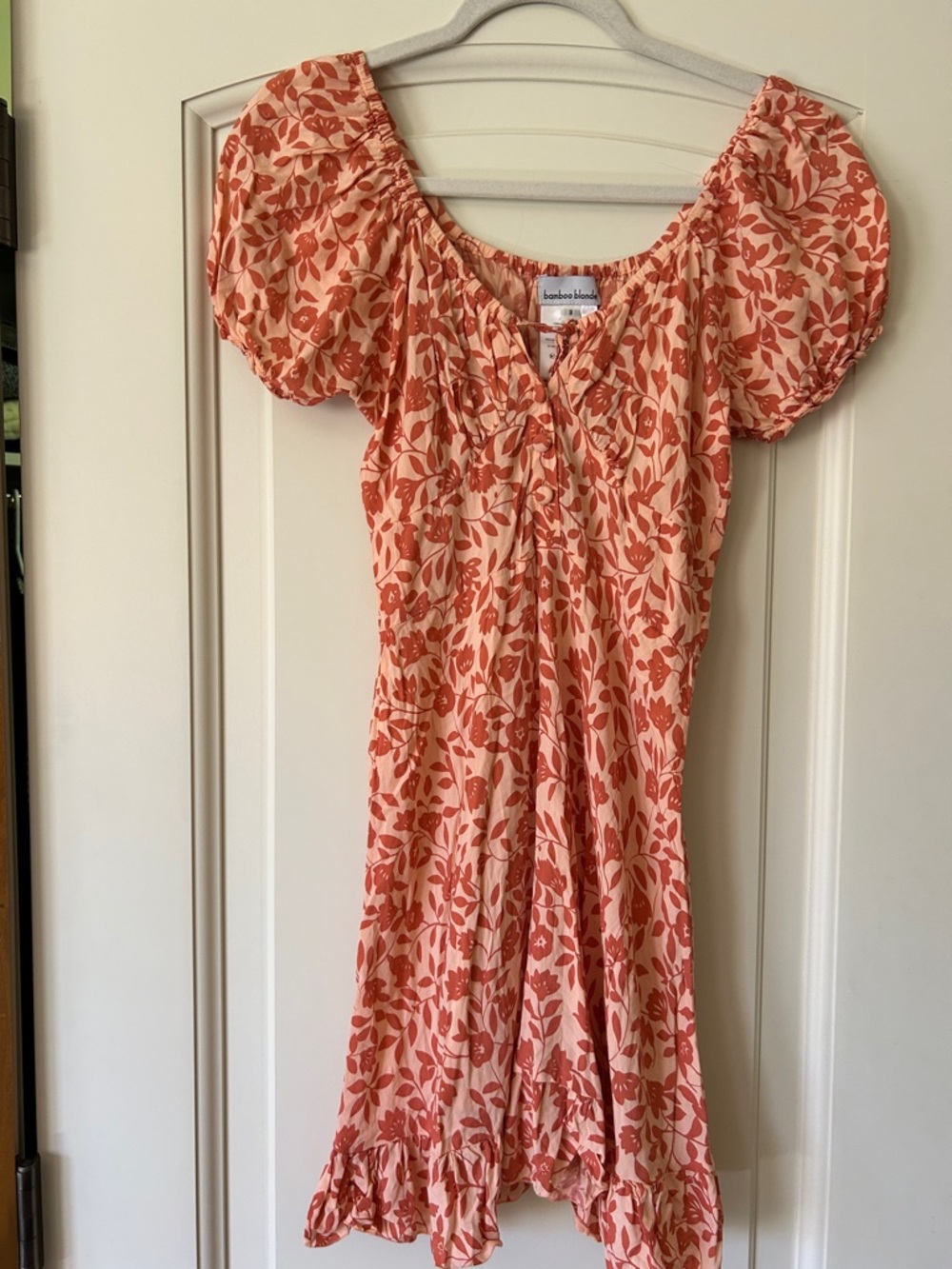 Bamboo Blonde Coral Floral Puff Sleeve Dress. Ready for Summer Activities
